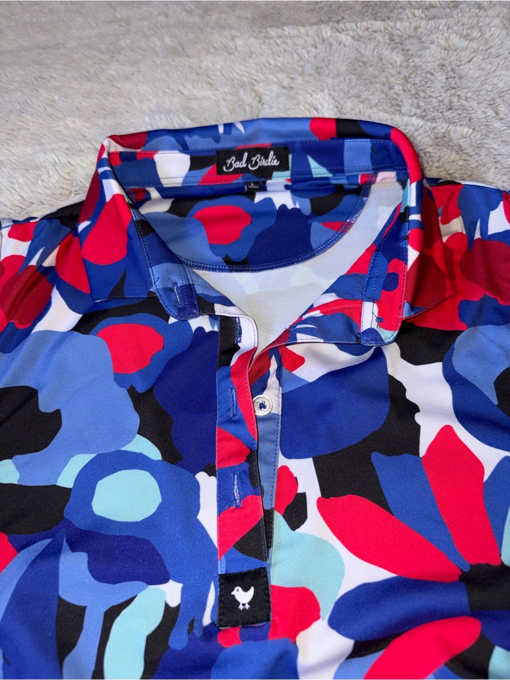 Bad Birdie Floral Racerback Golf Polo - Blue, Red & Perple - Picture 2 of 5